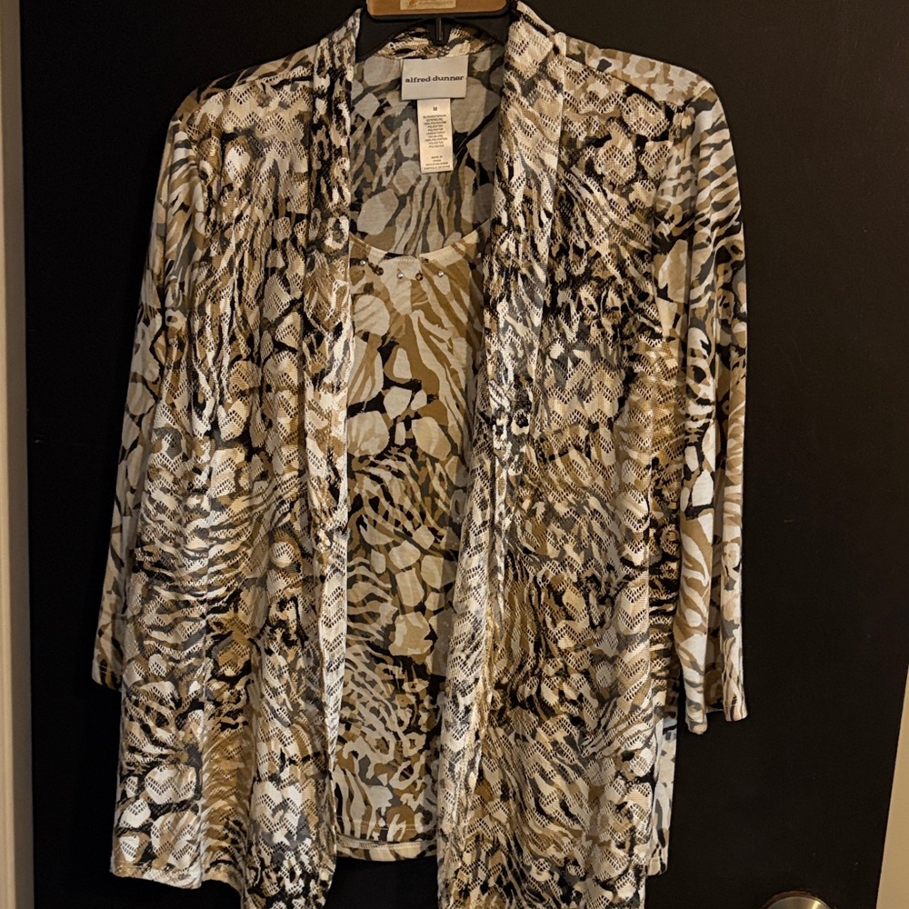 Alfred Dunner Black and White Patterned Cardigan Set